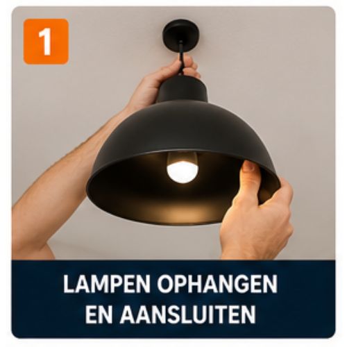 Klussen Afbeelding van Leo helpt met lampen ophangen en aansluiten